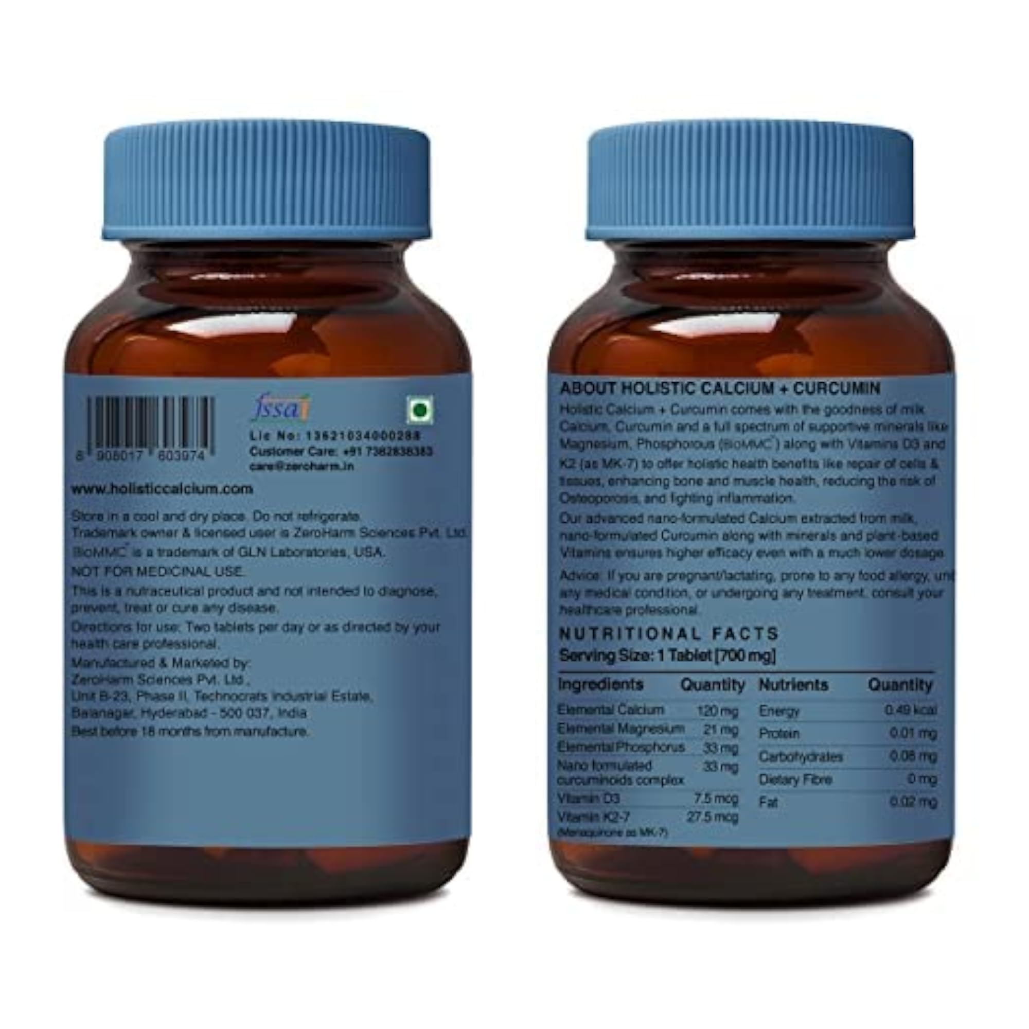 Holistic Calcium and Curcumin - 180 Tablets